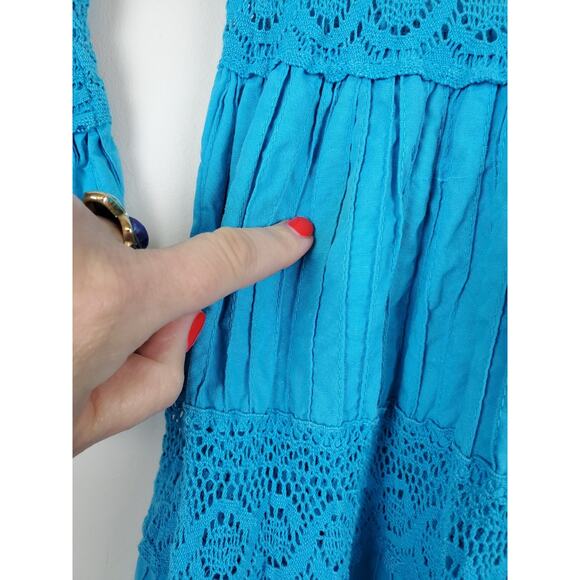 Vintage Womens Small Dress Long MAXI Bohemian Crochet Lace Flare Sleeve 1970s - Picture 3 of 10